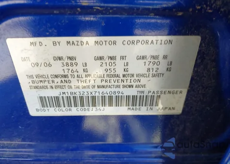 2007 Mazda Mazda3 S Sport z USA, uszkodzony, nr VIN JM1BK323X71640894